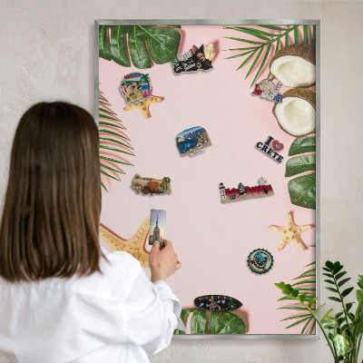 Tableau magnétique décoratif avec cadre argenté Vacances tropicales
