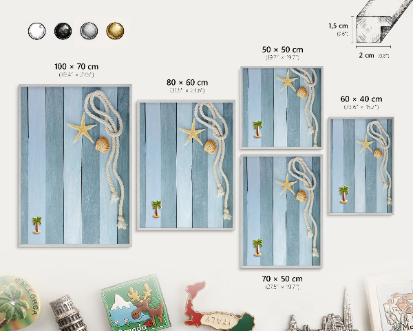 Tableau pour collection d'aimants cadre argenté Climat maritime