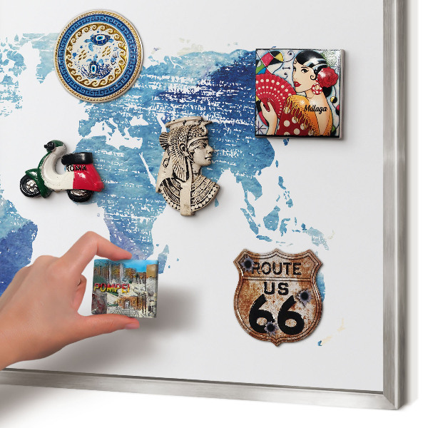 Tableau magnétique décoratif avec cadre argenté Carte à l'aquarelle