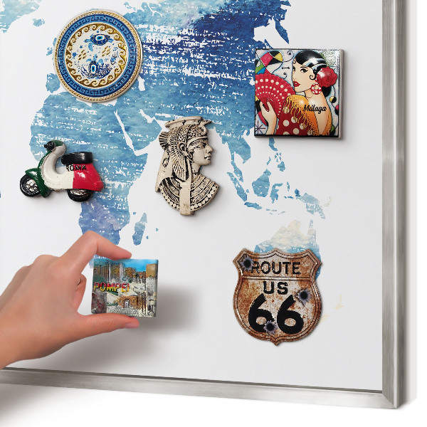 Tableau magnétique décoratif avec cadre argenté Carte à l'aquarelle