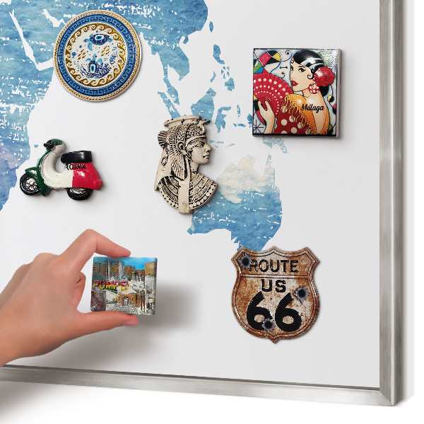 Tableau magnétique décoratif avec cadre argenté Carte à l'aquarelle