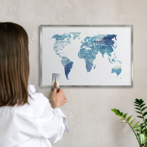 Tableau magnétique décoratif avec cadre argenté Carte à l'aquarelle