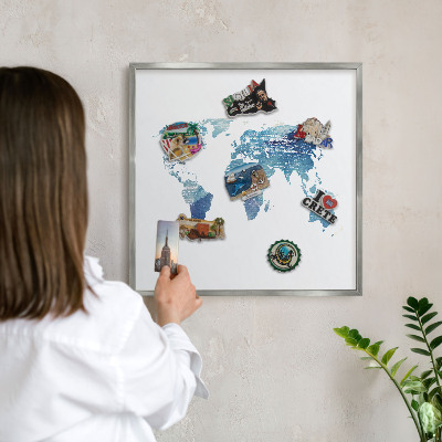 Tableau magnétique décoratif avec cadre argenté Carte à l'aquarelle