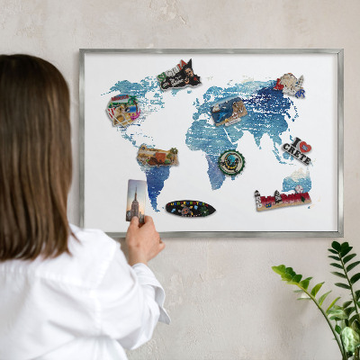 Tableau magnétique décoratif avec cadre argenté Carte à l'aquarelle