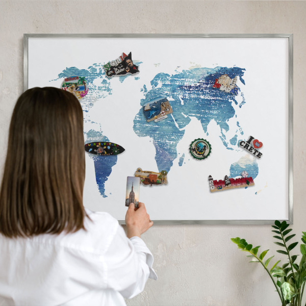 Tableau magnétique décoratif avec cadre argenté Carte à l'aquarelle