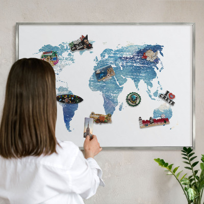 Tableau magnétique décoratif avec cadre argenté Carte à l'aquarelle