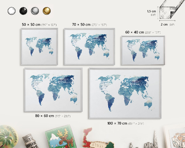 Tableau magnétique décoratif avec cadre argenté Carte à l'aquarelle