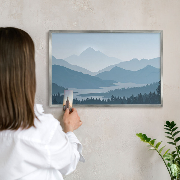 Tableau magnétique décoratif avec cadre argenté Harmonie des montagnes