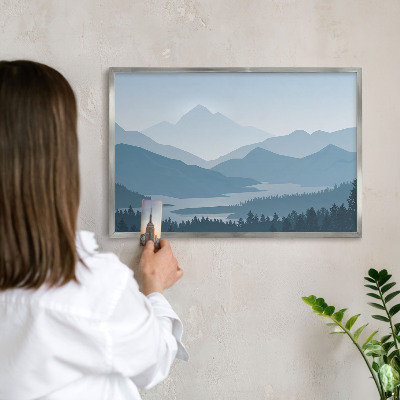 Tableau magnétique décoratif avec cadre argenté Harmonie des montagnes