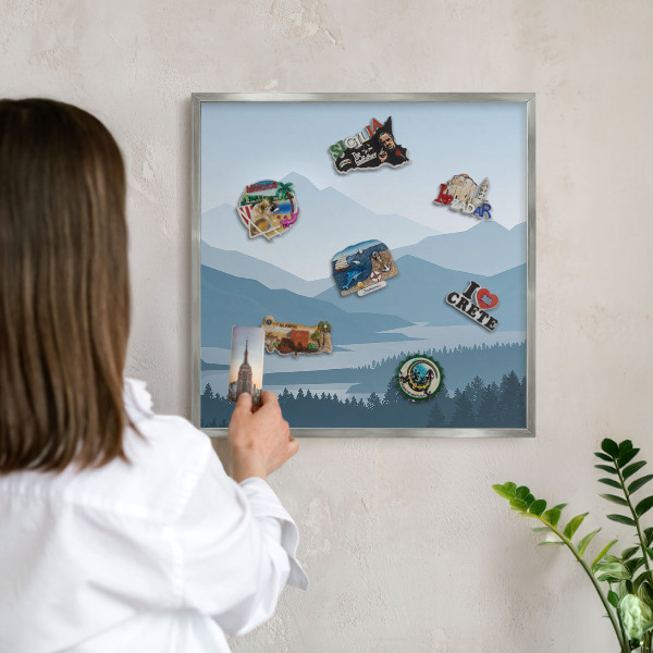 Tableau magnétique décoratif avec cadre argenté Harmonie des montagnes