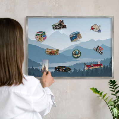 Tableau magnétique décoratif avec cadre argenté Harmonie des montagnes