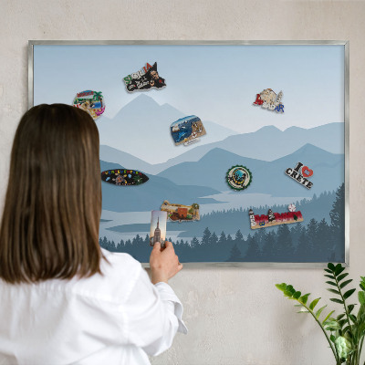 Tableau magnétique décoratif avec cadre argenté Harmonie des montagnes