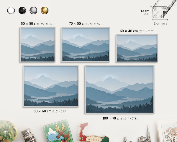 Tableau magnétique décoratif avec cadre argenté Harmonie des montagnes