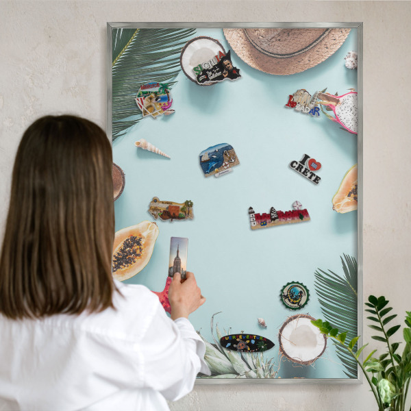 Tableau pour collection d'aimants cadre argenté Vacances tropicales