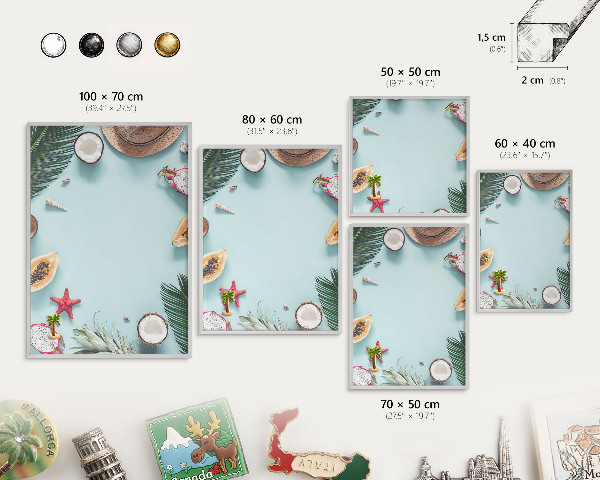 Tableau pour collection d'aimants cadre argenté Vacances tropicales
