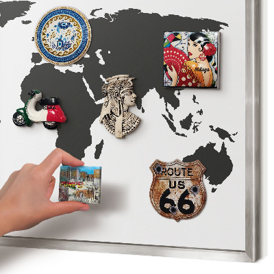 Tableau magnétique décoratif avec cadre argenté Carte du monde