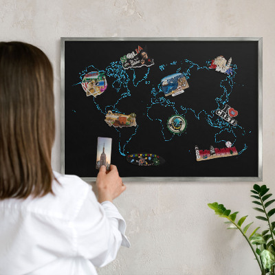 Tableau pour collection d'aimants cadre argenté Carte du monde