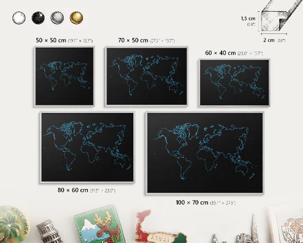 Tableau pour collection d'aimants cadre argenté Carte du monde