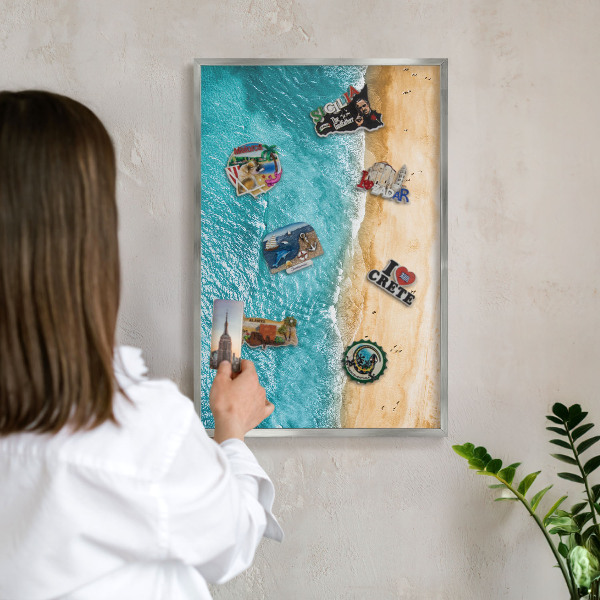 Tableau magnétique décoratif avec cadre argenté Mer et plage