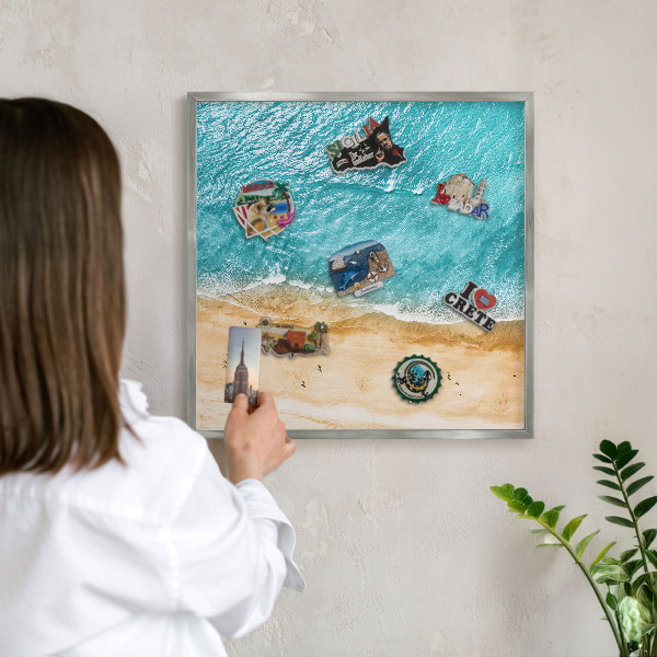 Tableau magnétique décoratif avec cadre argenté Mer et plage