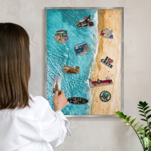 Tableau magnétique décoratif avec cadre argenté Mer et plage