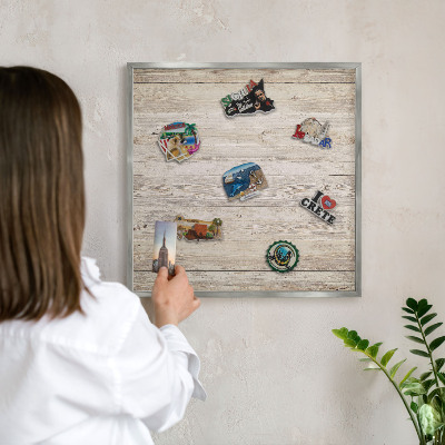Tableau magnétique décoratif avec cadre argenté Texture bois