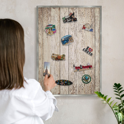 Tableau magnétique décoratif avec cadre argenté Texture bois
