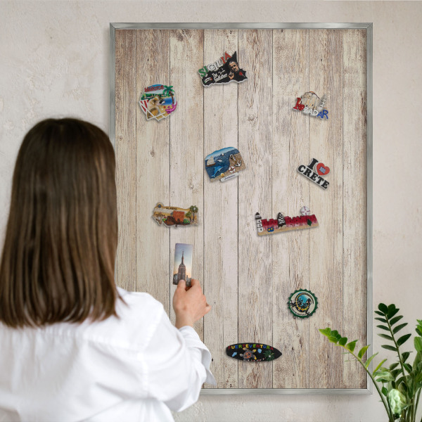 Tableau magnétique décoratif avec cadre argenté Texture bois
