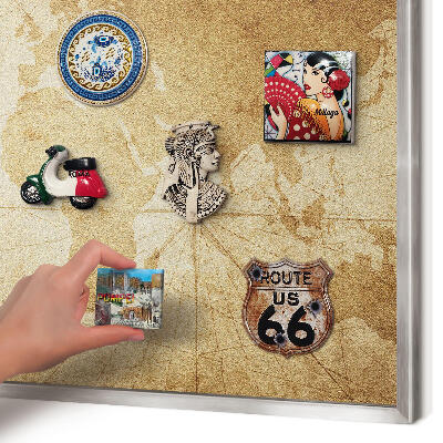 Tableau magnétique décoratif avec cadre argenté Ancienne carte