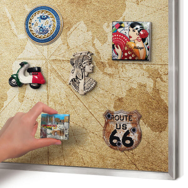 Tableau magnétique décoratif avec cadre argenté Ancienne carte