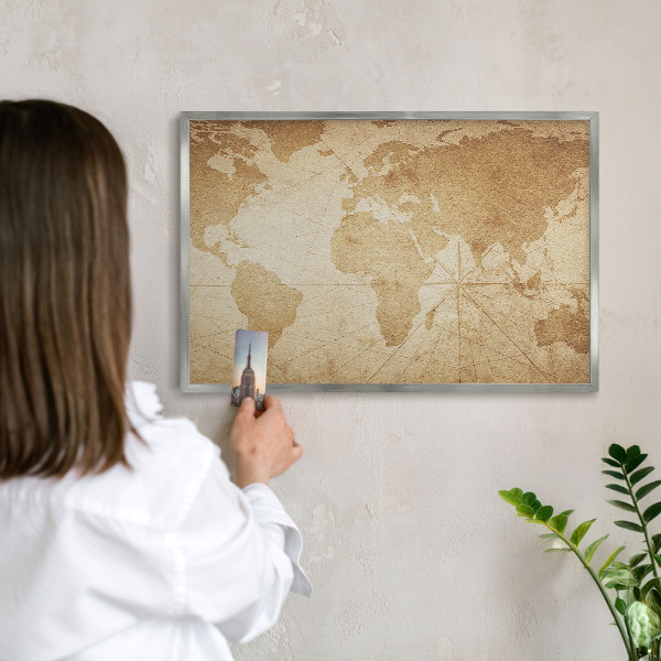 Tableau magnétique décoratif avec cadre argenté Ancienne carte