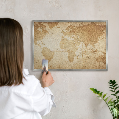 Tableau magnétique décoratif avec cadre argenté Ancienne carte