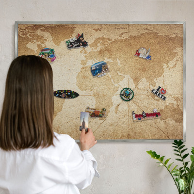 Tableau magnétique décoratif avec cadre argenté Ancienne carte