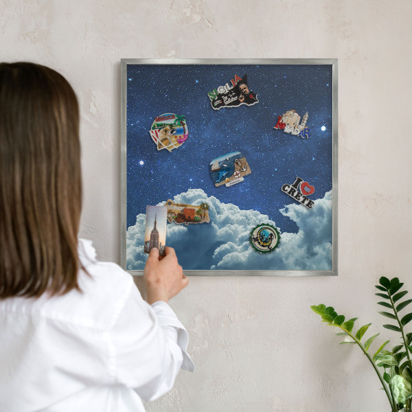 Tableau magnétique décoratif avec cadre argenté Nuit cosmique