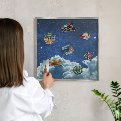 Tableau magnétique décoratif avec cadre argenté Nuit cosmique
