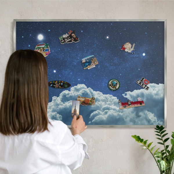Tableau magnétique décoratif avec cadre argenté Nuit cosmique