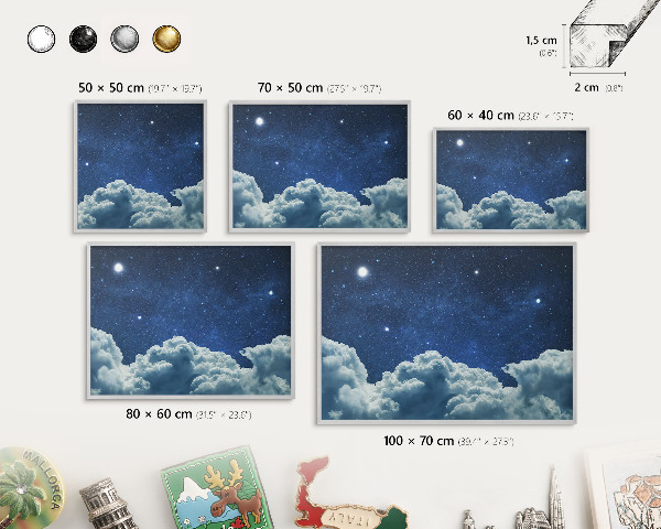 Tableau magnétique décoratif avec cadre argenté Nuit cosmique