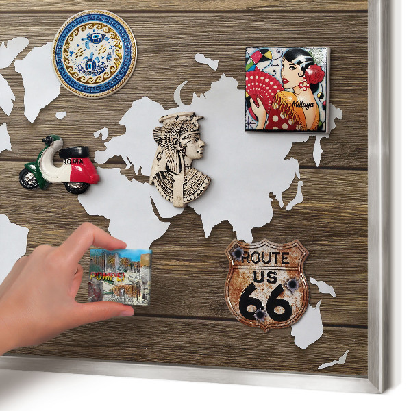 Tableau magnétique décoratif avec cadre argenté Carte en bois