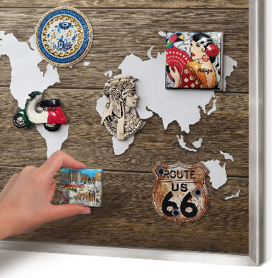 Tableau magnétique décoratif avec cadre argenté Carte en bois