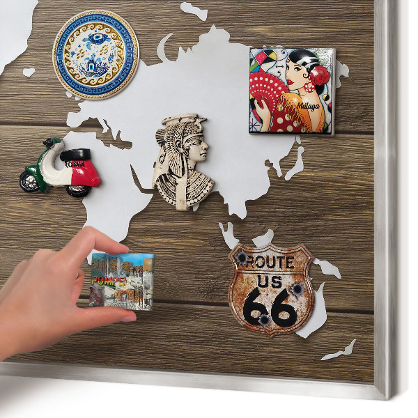 Tableau magnétique décoratif avec cadre argenté Carte en bois