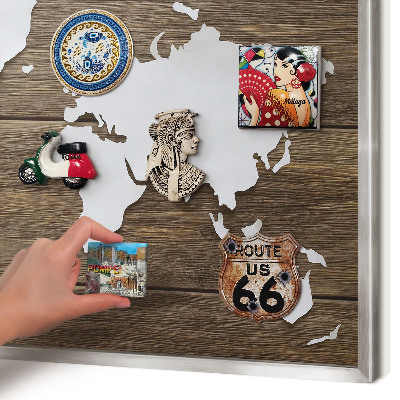 Tableau magnétique décoratif avec cadre argenté Carte en bois