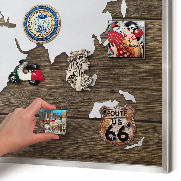 Tableau magnétique décoratif avec cadre argenté Carte en bois
