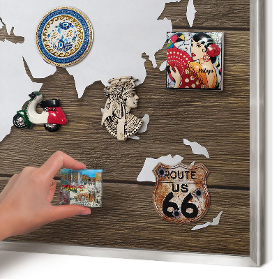 Tableau magnétique décoratif avec cadre argenté Carte en bois