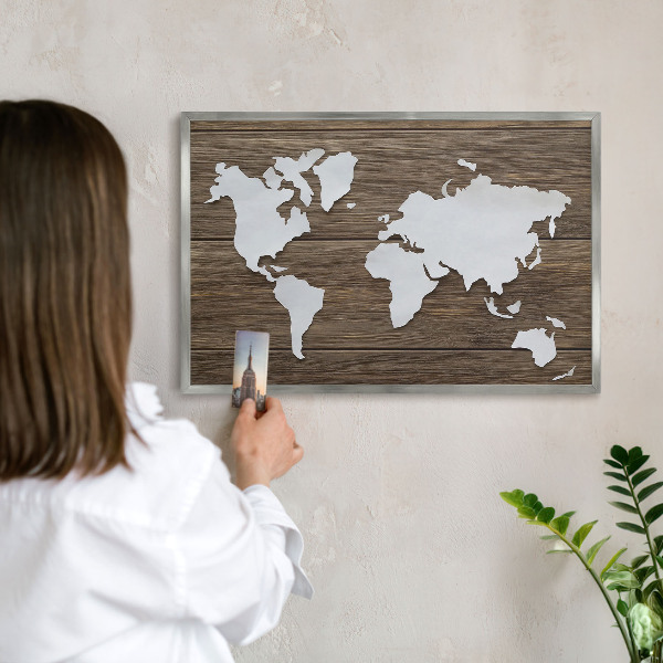 Tableau magnétique décoratif avec cadre argenté Carte en bois