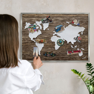 Tableau magnétique décoratif avec cadre argenté Carte en bois
