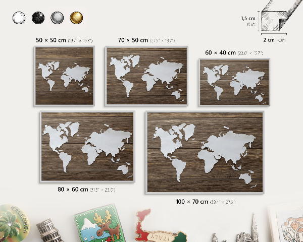 Tableau magnétique décoratif avec cadre argenté Carte en bois