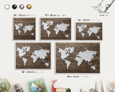 Tableau magnétique décoratif avec cadre argenté Carte en bois