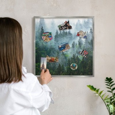 Tableau magnétique décoratif avec cadre argenté Forêt mystérieuse