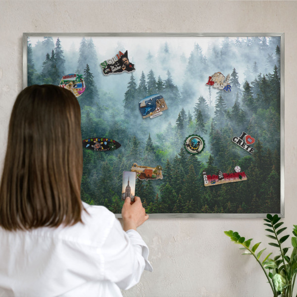 Tableau magnétique décoratif avec cadre argenté Forêt mystérieuse
