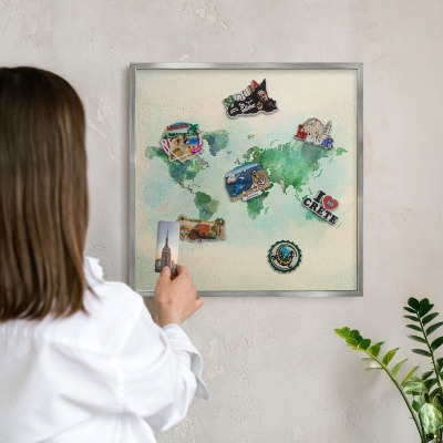 Tableau pour collection d'aimants cadre argenté Carte du monde